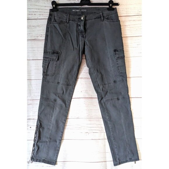 Michael Kors Size 4 Women Cargo Pants Jeans Gray Low Rise Inseam 28 in. 6 Pocket - Picture 1 of 16